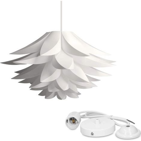 Lampe lotus blanche – Abat-jour XL 50cm – Câble 90cm – Douille E27 pour ampoule – Montage facile sans outils - E27-50 (1/4)