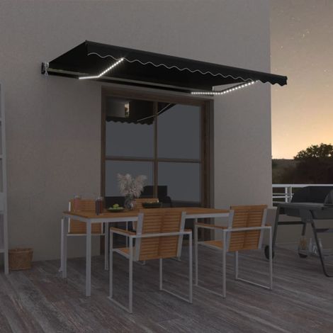 Auvent automatique capteur de vent et LED,Marquise d'entrée, Anti-UV 400x350 cm Anthracite -FR76511 (1/5)