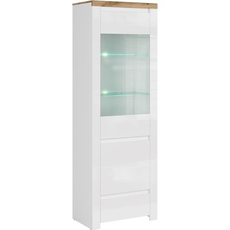 KONSIMO DAMINO Vitrinenschrank, Glas Weiß/Eiche Wotan Dekor (1/3)
