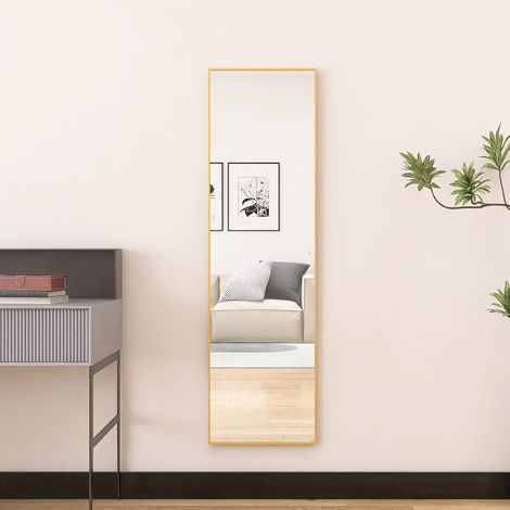 Miroir en Pied Grand, Grand Miroir de Sol Pleine Longueur, Cadre en Alliage d'Aluminium, Suspendu, pour Chambre Salon Entree (Rectangulaire, 140x40 cm)