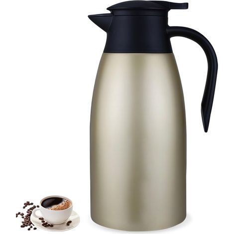 Pichet isotherme de 2 l en acier inoxydable : thermos sous vide à double paroi avec poignée et bec verseur, idéal comme cafetière ou théière pour l'eau chaude au bureau, à l'hôtel et au restaurant (or (1/5)