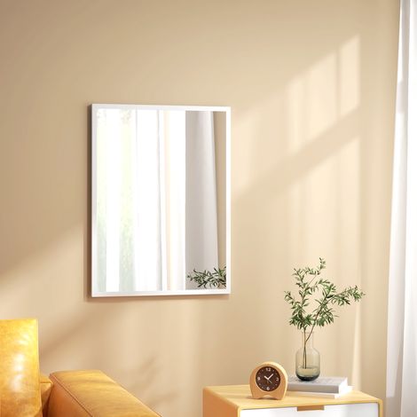 Déco Miroir mural rectangulaire 60 x 80 cm cadre en MDF idéal pour la salle de bain salon ou chambre - blanc (1/4)
