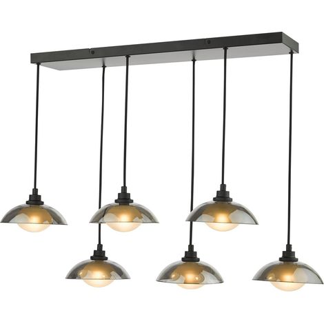 Dar Kadience Suspension lumineuse Kadience à 6 barres, noir satiné et verre fumé (1/5)