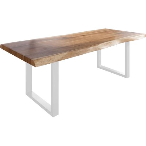 Esstisch Baumkante massiv Akazie natur 200 x 110 U-Gestell Metall weiß TITAN (1/5)
