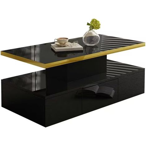 Table basse,table avec tiroirs,laque brillante,table d’appoint avec deux étagères. Avec lumière LED-Mi