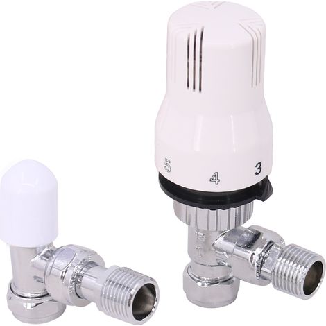 Warmehaus White + Chrome Angled Thermostatic Radiator Valve 15mm