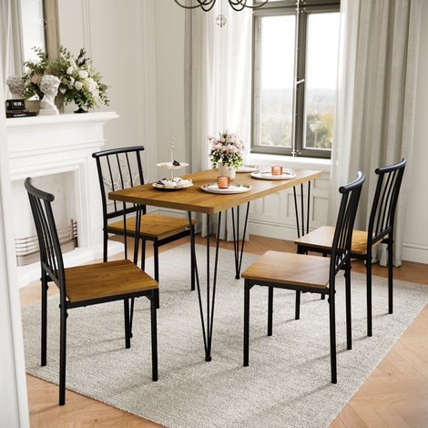 SONNI Essgarnituren Tisch 4 Stühle 150 kg Belastbarkeit Hochwertiger Massivholz-Esstisch für Küche, Wohnzimmer und Esszimmer. Esszimmer-Sets