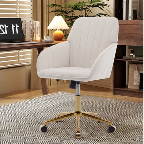 Buerodrehstuhl 50x59 cm weiss aus Samt hoehenverstellbar mit ergonomischer Rueckenlehne (1/5)