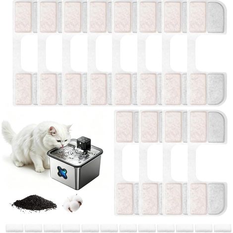 Lot de 12 filtres pour fontaine à chat - Filtre assorti pour fontaine à eau FEELNEEDY FN-W17 - Filtre de rechange à 4 niveaux avec charbon actif et coton