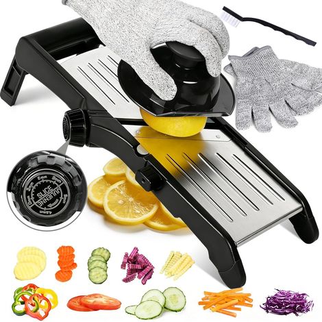 Mandolina profesional JSSEVN para cocina, mandolina multifuncional 10 en 1, cortadora manual de verduras con cuchillas ajustables para alimentos, verduras y frutas. (1/5)