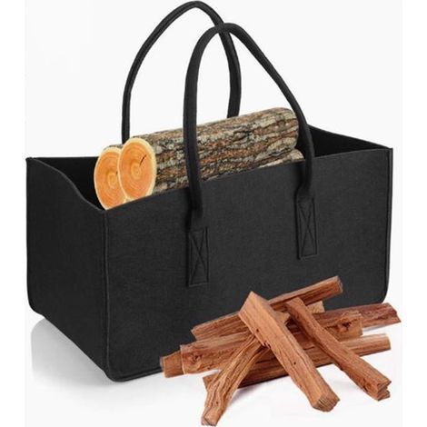 Brennholzsack Aufbewahrungskorb für Holz Brennholzaufbewahrung Faltbar 50 x 25 x 25 cm Schwarz (1/5)