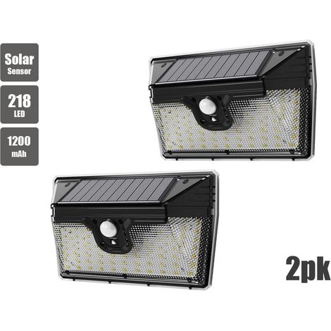 Lot de 2 lampes solaires LED 218 avec détecteur de mouvement, projecteur de sécurité pour jardin extérieur, fixation murale étanche (1/5)