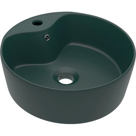 Lavabo vasque à poser Luxueux, Bac à laver, avec trop-plein Vert foncé mat 36x13cm Céramique OIB1728E (1/5)