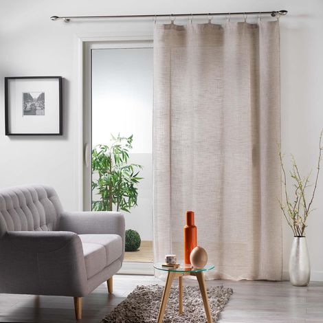 Voilage a anneaux 140 x 240 cm effet lin Milza Beige (1/3)