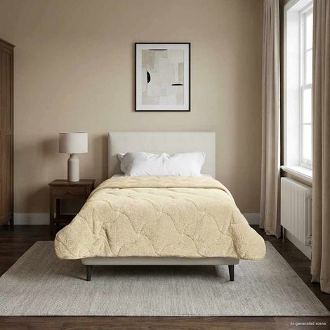 Sommerdecke Creme 155 x 200 cm Mikrofaser und Teddy-Fleece