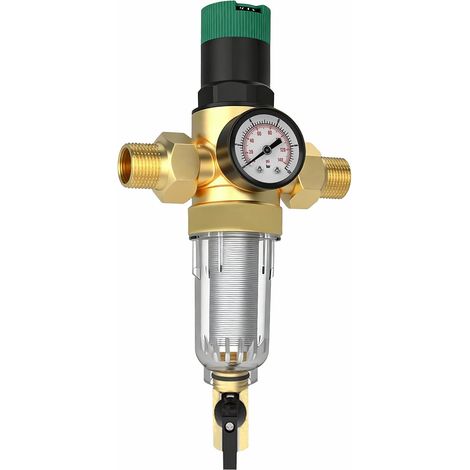 Water Pressure Reducer, 3/4" Pressure Limiter With Water Pressure Gauge And Mesh Filter, High Hardness Brass Pressure Reducer, Applicable To Home, Building, Factory (1/5)