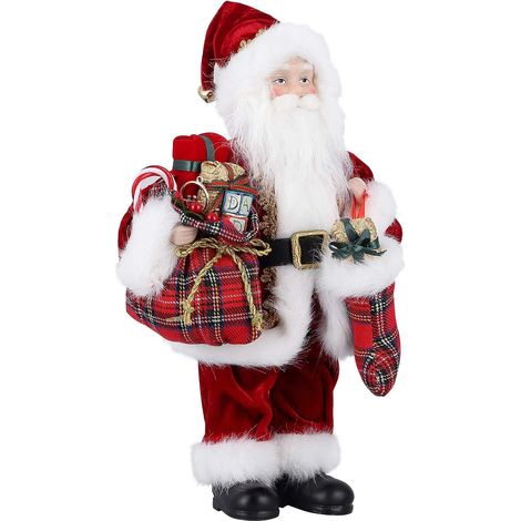 Figurine de Père Noël Debout de 30.5cm/12in Traditionnelle Rouge Décoration de Noël Ornement pour Les Ornements de Figurines de Table Fête de Noël (1/5)