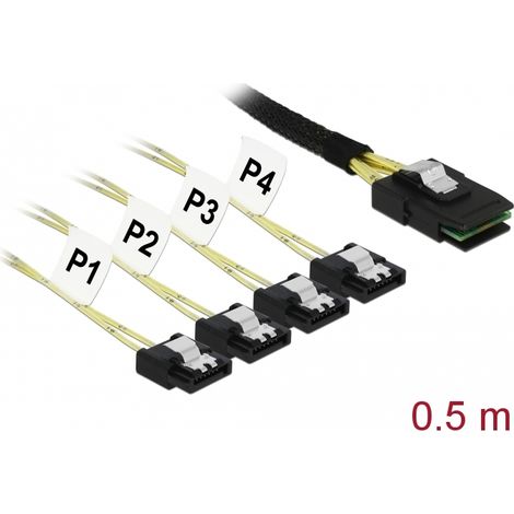 Delock Cable Mini SAS SFF-8087  4 x SATA de 7 pines 0,5 m metal