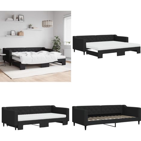 Lit de jour avec gigogne et matelas noir 90x200 cm tissu - Canapé Convertible - Lit Gigogne - Lit Deux Places - Mobilier Salle Séjour - Meubles Chambre - Home & Living (1/5)