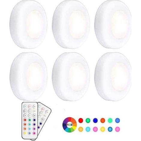 Closet/Cabinet Light, Wireless RGB 13 Colour LED Night Light, Dimmable with Battery Powered Remote Control, Pack of 6 [Energy Class A+] (1/5)