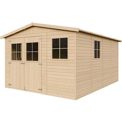 Wooden Garden Shed- Apex Shiplap Wooden Shed 11x14 ft/12m2 - Sheds and Outdoor Storage - with impregnated floor, 17 mm planks - TIMBELA M336+M336G (1/5)