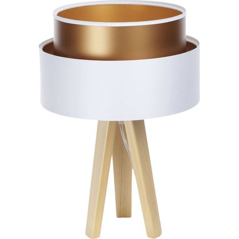 Lampe à poser design satin blanc effet cuivré élégant - Blanc satin et intérieur cuivre mat (1/5)