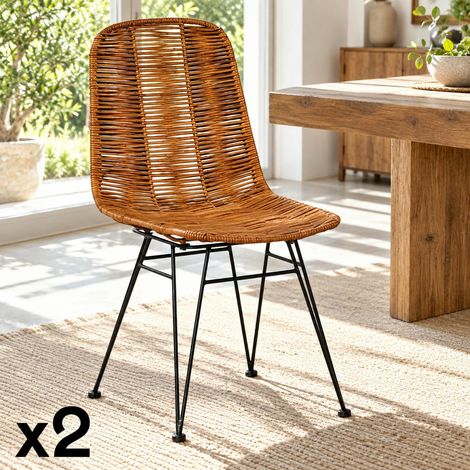 Chaise en rotin naturel pieds métal noir (lot de 2) CANADA (1/5)