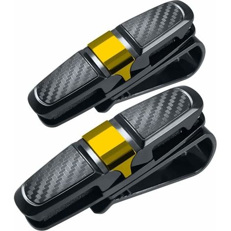 Lot de 2 Clips de Lunettes pour Pare-soleil de Voiture, Automobile Supports Organiseurs pour Lunettes de Soleil Carte Ticket - Noir + D'or-LIAIKI (1/5)