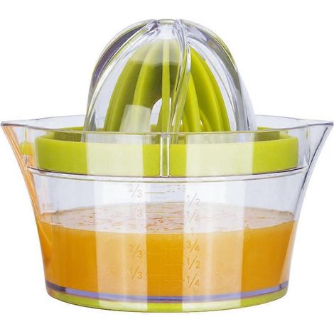 Manuelle 4-in-1-Zitruspresse (für Zitronen und Orangen) mit Messbecher, Reibe und Sieb.