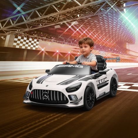 Coche eléctrico infantil Mercedes-AMG 12V, 2 motores 25W, mando 2,4G, LED, blanco HAVRYA (1/4)
