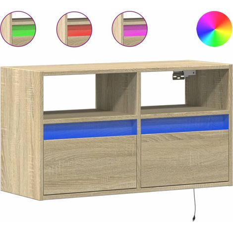 Mobile TV  Armadietto TV  Mobile Porta TV a Parete con Luci LED Rovere Sonoma 80x31x45 cm (1/5)