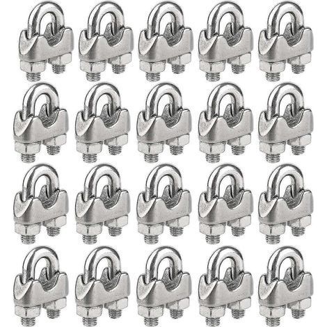 20Pcs M5 Wire Rope Clips, Stainless Steel Cable Clamp U-Bolt Saddle Fixing Clip for Rigging Rope and Tension Cable ( 5mm) (1/4)