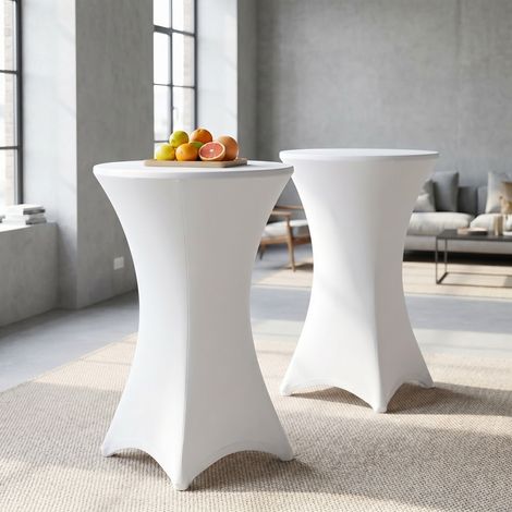 Randaco Copritavolo rotondo per tavolino alto Ø70×110 cm – Tovaglia estensibile per matrimoni e banchetti Bianco 2x