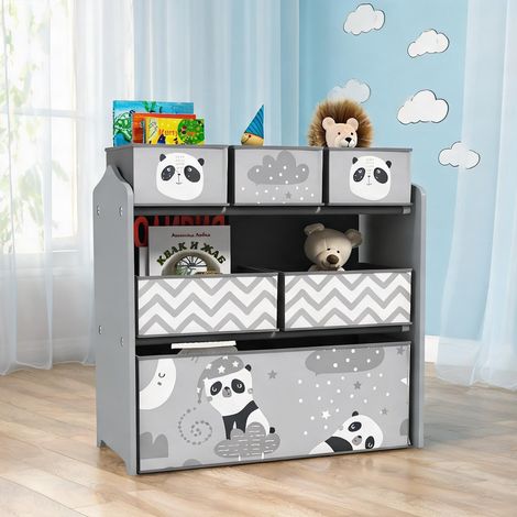 Meuble de rangement enfant 6 bacs amovibles design panda cinzento (1/5)