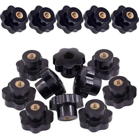 15 Pièces Boutons étoile M8x38mm, Ecrou étoile M8 Bouton de Serrage Tête étoile Traversante pour Machine-outil, Noire (1/5)