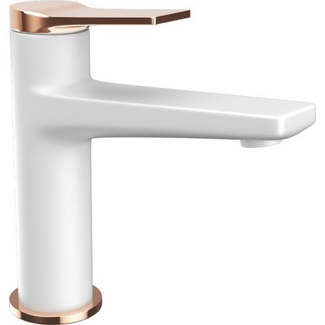 Miscelatore lavabo finitura bianca e leva oro rosa  KAM-KANDA BIANCO-RG kamalu