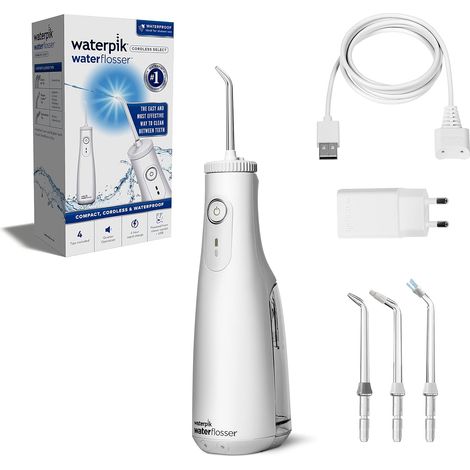 Hydropulseur sans fil Select blanc - Élimine la plaque dentaire et améliore la santé des gencives - Rotation de la pointe à 360 degrés - Tension globale - Sans danger pour les implants, (1/5)
