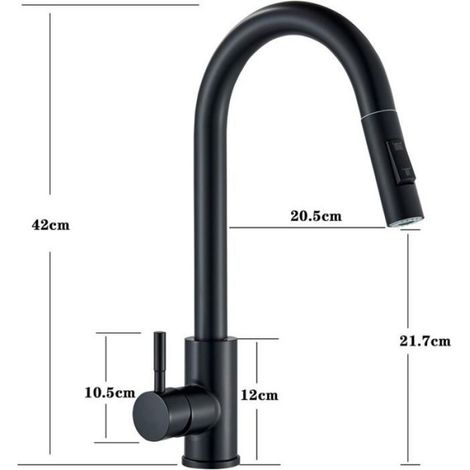 Robinet cuisine pomme arrosage - Lot 1 - Noir arc haut amovible 2 modes - Pivotant 360° Aucuneary (1/5)