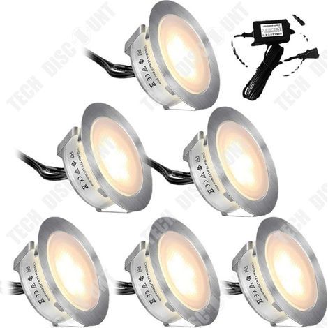 Spot LED encastrable 6 pcs - 1.5W - Étanche IP67 - Blanc chaud 2800K