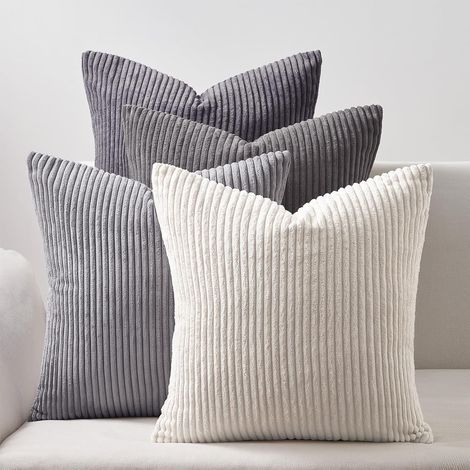 Set of 4 Cushion Covers 50x50cm, Grey Corduroy, Invisible Zipper, Living Room/Bedroom Decoration (1/5)