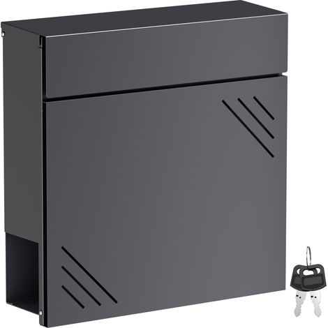 Wiltec Briefkasten Anthrazit V63 aus Stahl 37 x 11 x 37 cm, Wandbriefkasten mit Zeitungsfach und Schlüssel