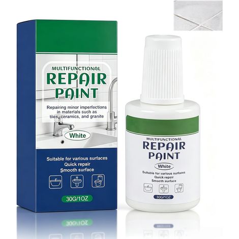30g Vernis pour carrelage et émail- Peinture de retouche pour réparations salle de bain et cuisine, idéale pour baignoires, éviers, douches, carrelages, surfaces en céramique - Blanc brillant (1/5)