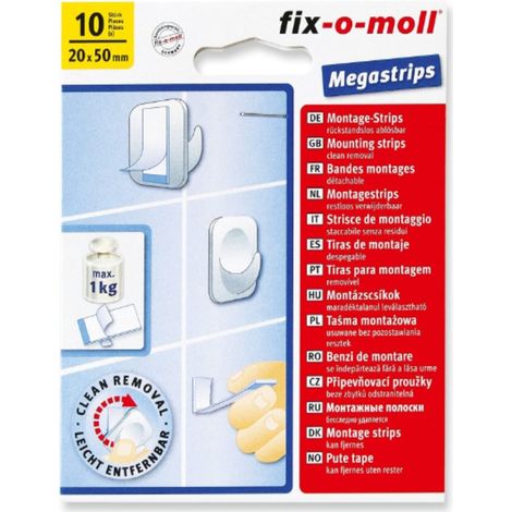 FIX-0-MOLL - 10 PEZZI - MINI STRISCE BIADESIVE DI MONTAGGIO - MULTIFUNZIONE - COLORE BIANCO