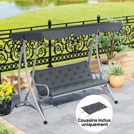 Outsunny Coussin de Banc de Jardin 3 Places - Matelas Assise & Dossier pour Balancelle & Canapé, Grand Confort, 150x98x8cm, Gris