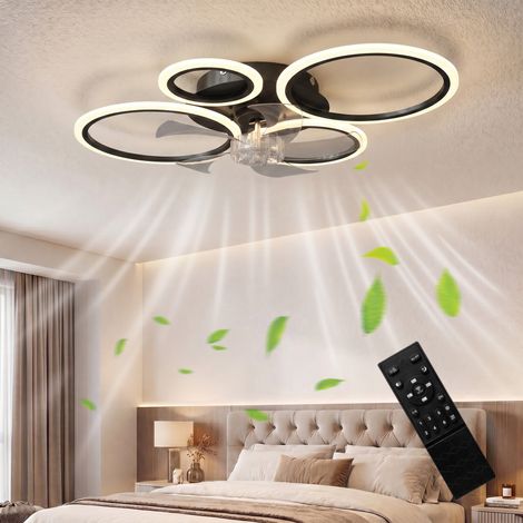 Ventilateur de plafond avec lumière et télécommande, plafonnier ventilateur 77 cm avec 6 vitesses, noir (1/5)