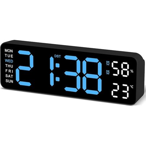 Horloge murale numérique LED, Grand écran de 9 pouces, 3 niveaux de lumière réglables, Horloge de table électronique, Calendrier (1/5)