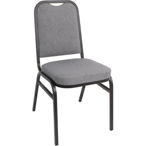 Lot de 4 chaises empilables assise (H)450 mm en acier poudré noir et polyester gris (1/5)