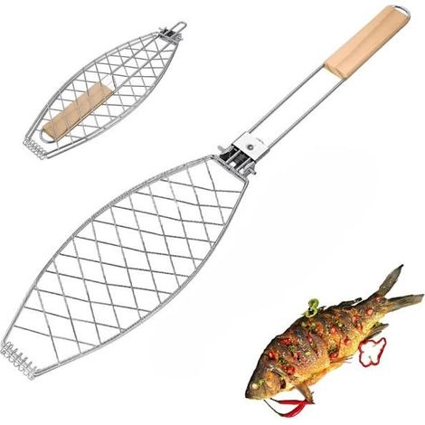 Grille barbecue pour poisson, 63 x 12 cm, idéale pour poisson, steak et ailes de poulet. (1/5)