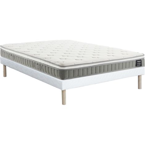Set 140 x 190 cm con base letto imbottita + materasso a molle insacchettate e strato in memory foam, spessore 21 cm – VITOGO di YSMÉE