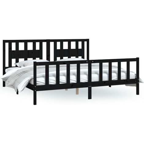 Maison Exclusive - Massivholzbett mit Kopfteil Schwarz Kiefer 200